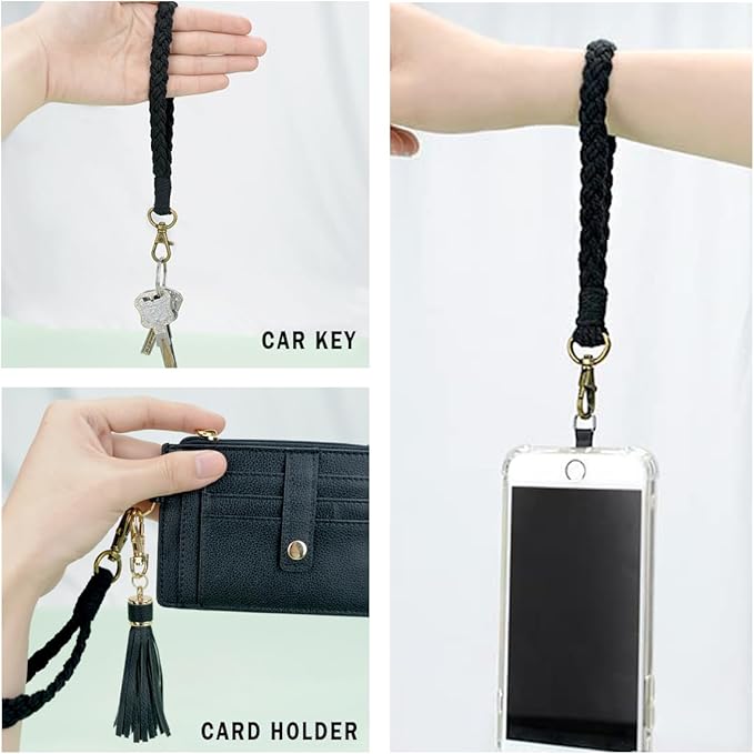 Boho Macrame Phone Wrist Strap, Cell Phone Lanyard with Tether Tab, Keychain Wristlet Charm, Anti-Loss Phone Chain