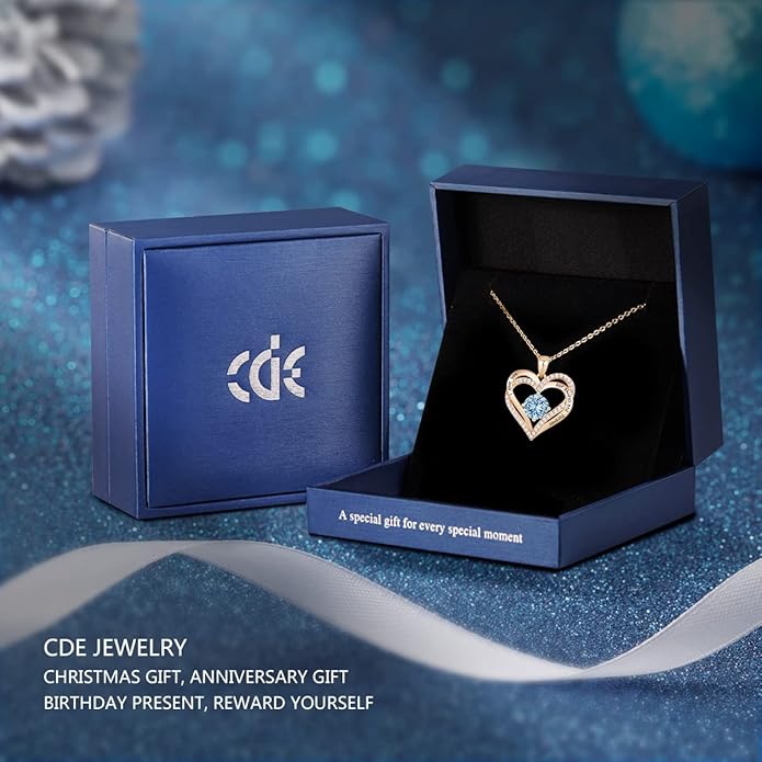 CDE Forever Love Heart Necklaces for Women, Wedding Anniversary, Birthday Mothers Day Christmas Day Gifts for Mom, Mother, Wife, friend, S925 Silver Jewelry with Birthstone Pendant