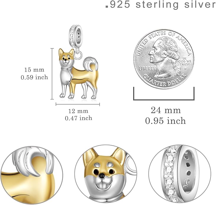 Shiba Inu Charm 925 Sterling Silver Cute Dog Charms for Bracelets Pendant Necklace Cute Shiba Inu Gifts for Women