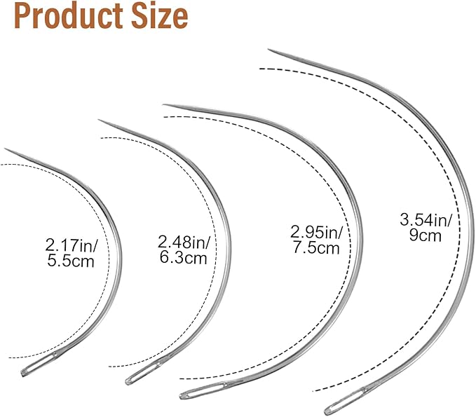 16PCS Curved Sewing Needles Set 2" 2.5" 3" 3.5" C Type Hook Needle, Durable Upholstery Needle for Hand Sewing DIY Repairing Leather Carpet Canvas Weaving Crafts(4 Sizes)