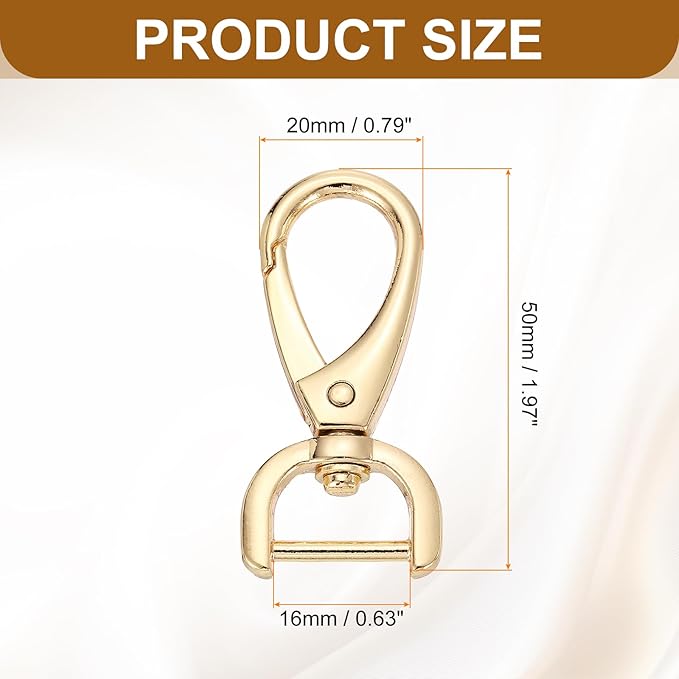 HARFINGTON 4pcs Detachable Snap Hook Swivel Clasp 5/8" (16mm) Zinc Alloy Lobster Claw Clasp for Keychain Lanyard Purse DIY Purse Strap, Light Gold