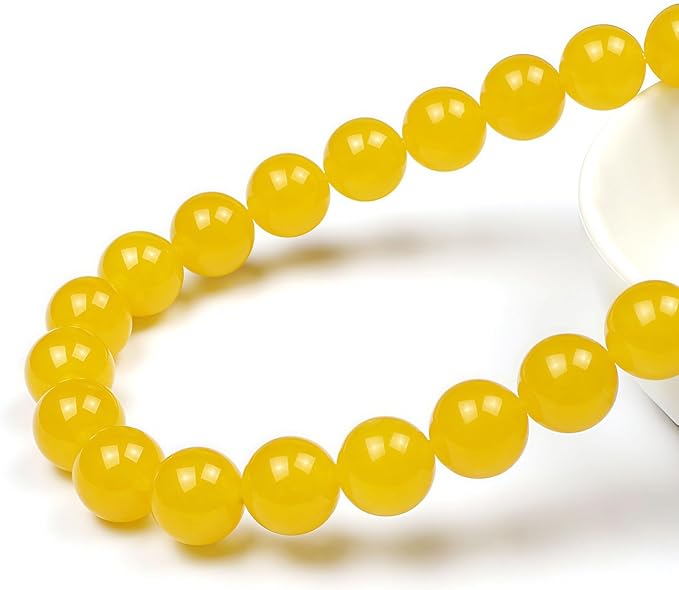 MJDCB Natural Yellow Jade Round Loose Beads for Jewelry Making DIY Bracelet Necklace (12mm)