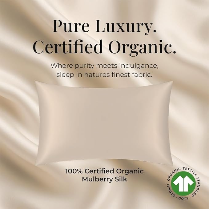 Silk Pillow Cases Certified Organic 100% Pure Mulberry Silk Pillowcase Grade 6A 25 Momme Pillowcase (Taupe, Queen, Pack of 2)