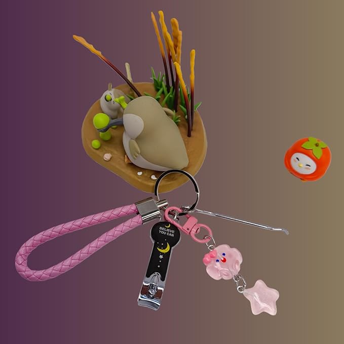 Cute Keychain with Nail Clipper Ear Pick for Women Girls Cute Key Chain Wristlet Cartoon Keychain Lanyard