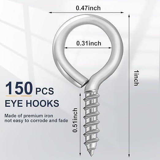 AUGSUN Eye Screws, 150PCS 1 Inch Screw Eyes Hooks Heavy Duty Screw Eyes Bolts Hooks Ring Screws for Wood Hanging Artwork