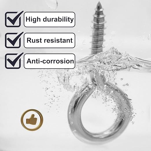 ACCZIO 8 Pack 304 Stainless Steel Eye Screws,2.5 Inch M6 Heavy Duty Eye Hooks Screw, Eye Bolts Screw in Eye Hooks for Wood, Eye Bolts for Secure Cable Wires, Indoor & Outdoor Use