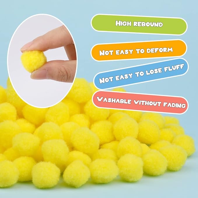 MORFEN 150 Pieces Pom Poms, 1 Inch Yellow Craft Pom Poms, Fuzzy Pompom Puff Balls, Small Pom Pom Balls for DIY Arts, Crafts Projects, Home Decorations