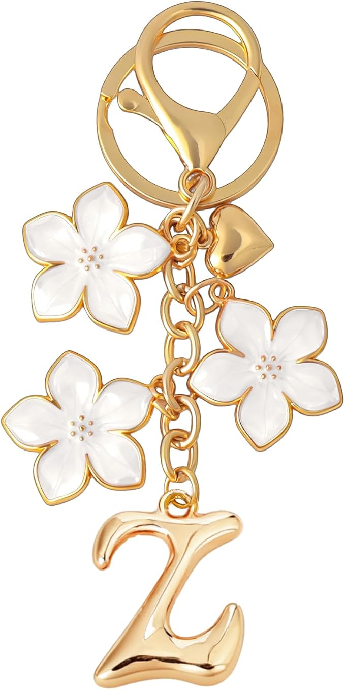 Snycler Bubble Initial Keychain Graceful Flower for bags car remote–A-Z Letter Charms for Women