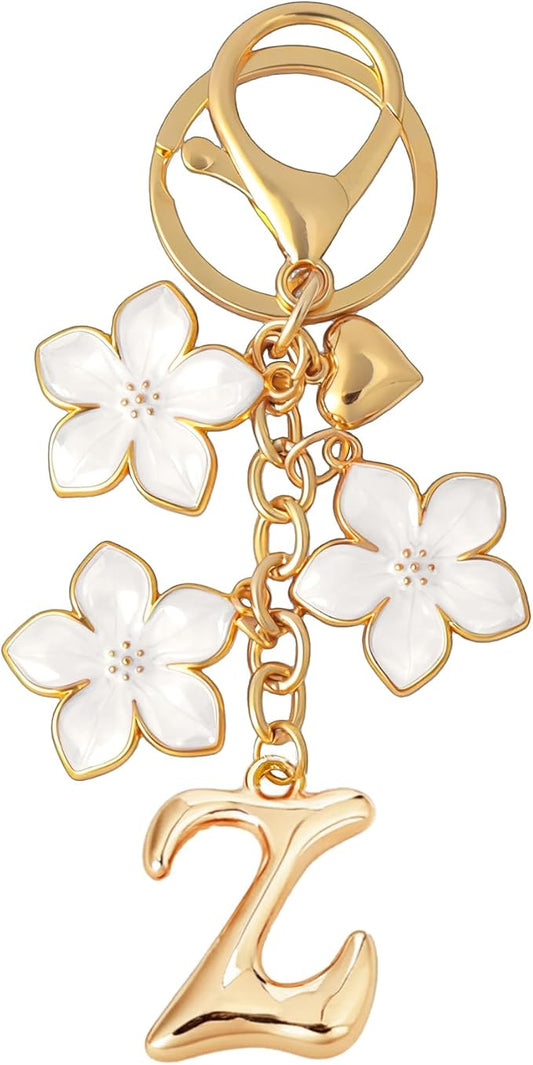 Snycler Bubble Initial Keychain Graceful Flower for bags car remote–A-Z Letter Charms for Women