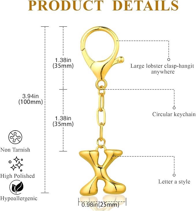 VICKHU Gold Plated Bubble Initial Letter Cute Keychain for Women Car Key Purse Decorative Keyring Handbag Charms Fashion