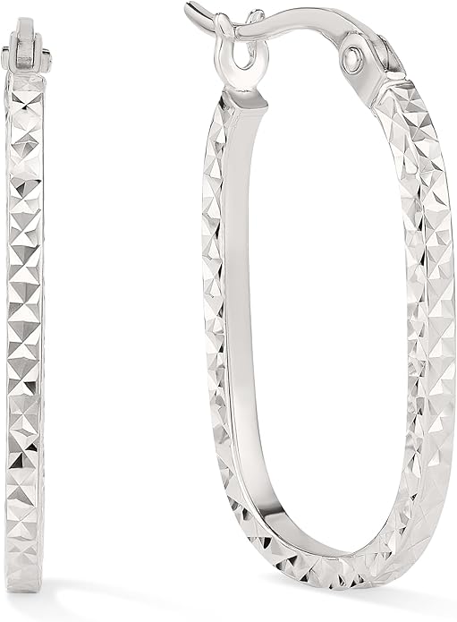 Paperclip Oval Hoops in Real 10K White Gold with a Diamond-Cut Finish | 30mm Length | Real Gold, Stamped for Authenticity