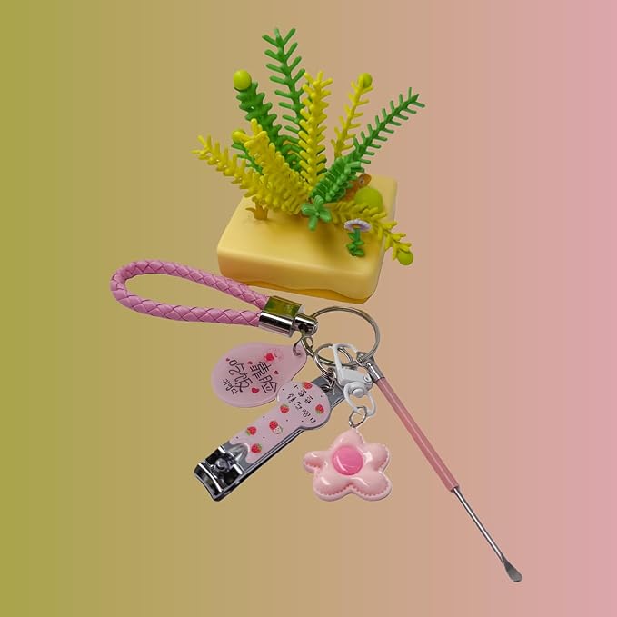 Cute Keychain with Nail Clipper Ear Pick for Women Girls Cute Key Chain Wristlet Cartoon Keychain Lanyard