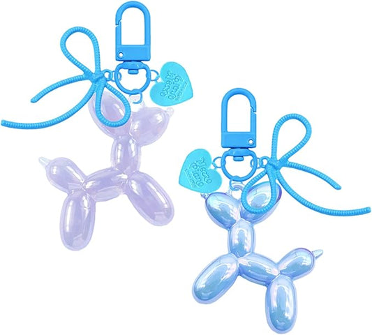 Dreuyet 2Pcs Jelly Balloon Dog Keychains Kawaii Cute Bag Purse Charms Key Chain with Bow Y2K Aesthetic Accessories