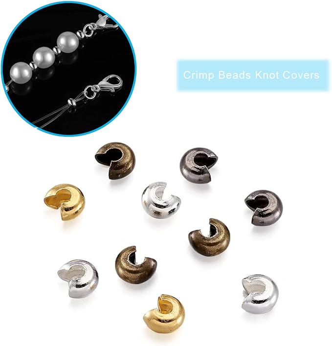 1400 Pieces Brass Tube Crimp Beads Wire Guardians Crimp Bead Knot Covers Bead Tips Knot Covers for DIY Bracelets Necklaces Jewelry Making Crafts Supplies(Gold)