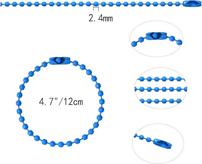 200 Pcs Ball Bead Chain Bulk Keychain 4.7 Inch Metal Dog Tag Small Chains with Connectors for Hanging Decoration
