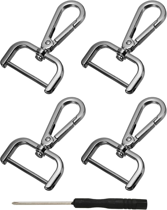 YELARXI Swivel Clasps Hook, 1-1/4 Inch ID Detachable Snap Hook W/Screw Bar D Ring Claw Clasp with Screwdriver Fit for Lanyard Bag Leather Craft Purse Hardware DIY Bag (4 Pack, Black)
