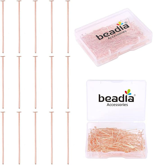 Rose Gold Plated Flat Head Pins Non Tarnish 25mm 200pcs for Jewelry Making Findings