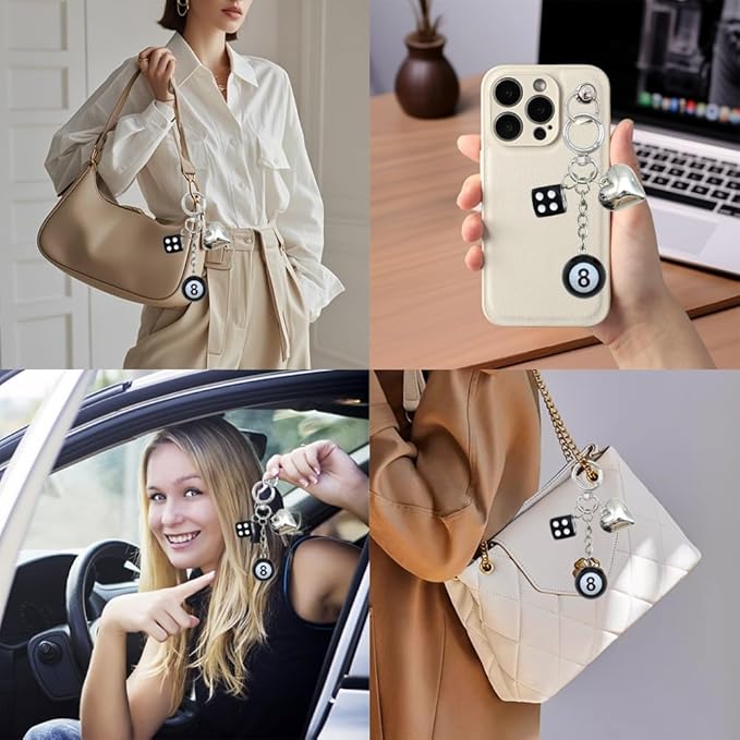 8 Ball Dice Keychain, Y2k Dice Purse Bag Charm with Cherry Star Heart Handbag Accessories for Women Men