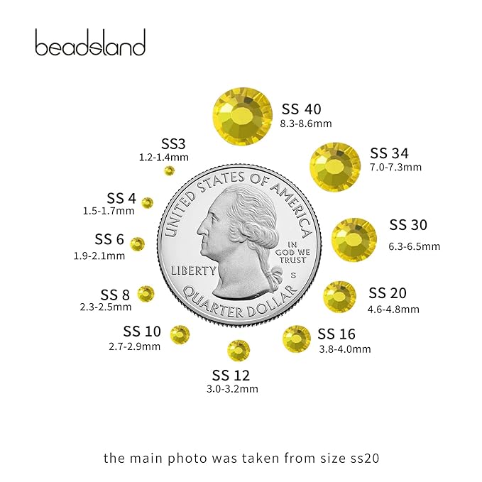 beadsland Flat Back Crystal Rhinestones Round Gems for Nail Art and Craft Glue Fix, Lemon Yellow (2.9-3.0mm) SS12/1440pcs