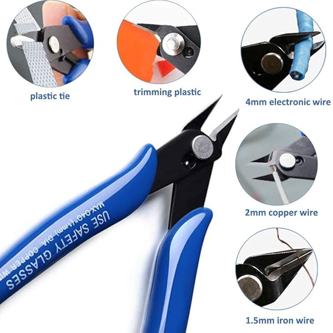 Flush Wire Cutter, 5PACK Blue Diagonal Cutting Pliers Side Cutter Nippers Micro Wire Cutter Wire Clippers Wire Snips (5inch size)
