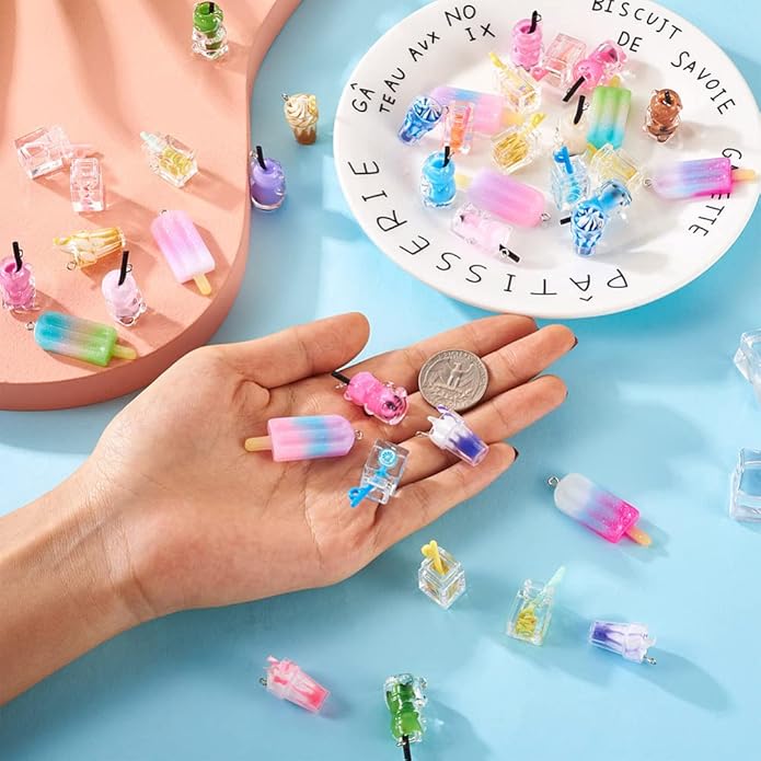 Craftdady Resin Plastic Miniature Food Snack Pendants Charms Ice Drink Juice Pendants Cute Bottle Fruit Keychain Charms Hang Ornament for DIY Craft Earring Bracelet Necklace Jewelry Making