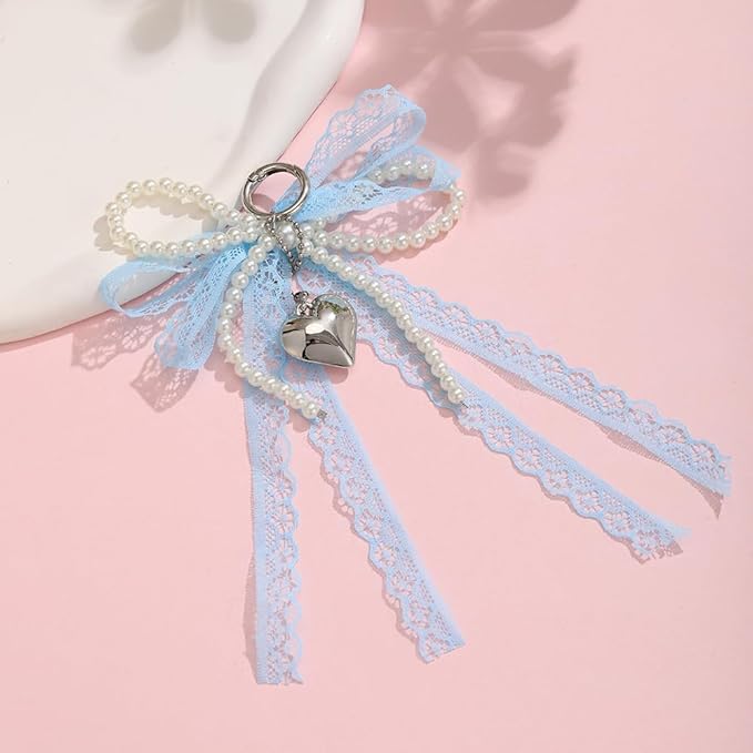 Pearl Bow Keychain Cute Y2k Lace Bowknot Keychain Coquette Aesthetic Accessories Bag Purse Handbag Backpack Charm