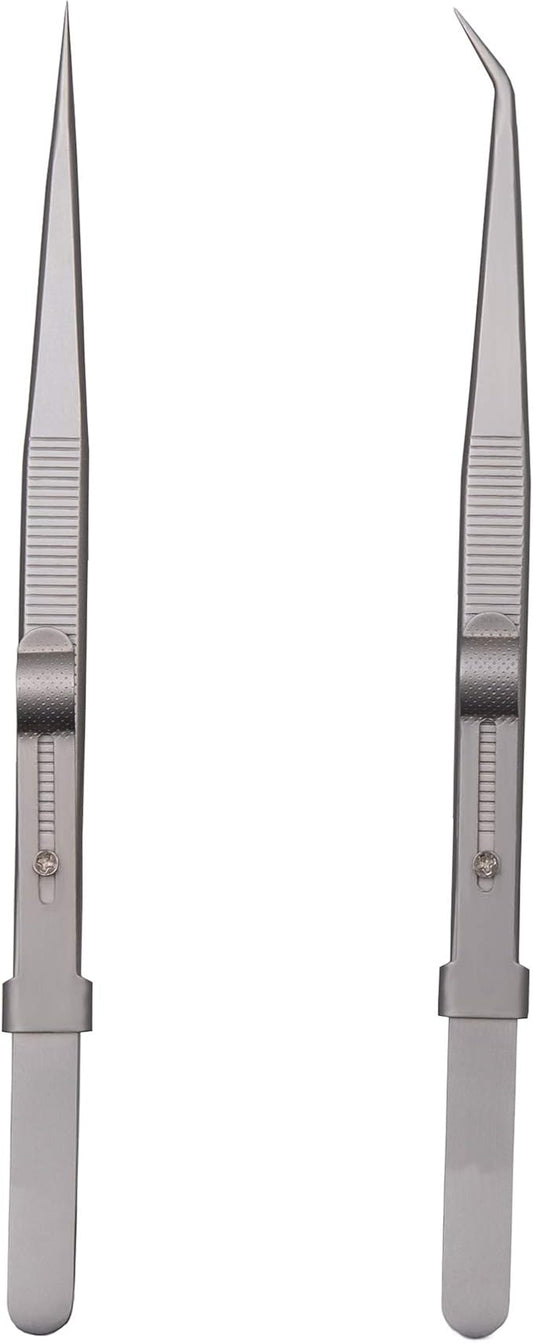 Tweezers, Precision Tweezers Set, Anti-Static Stainless Steel Curved of Tweezers, for Electronics, Laboratory Work, Jewelry-Making, Craft, Soldering, Etc（2 PCS）