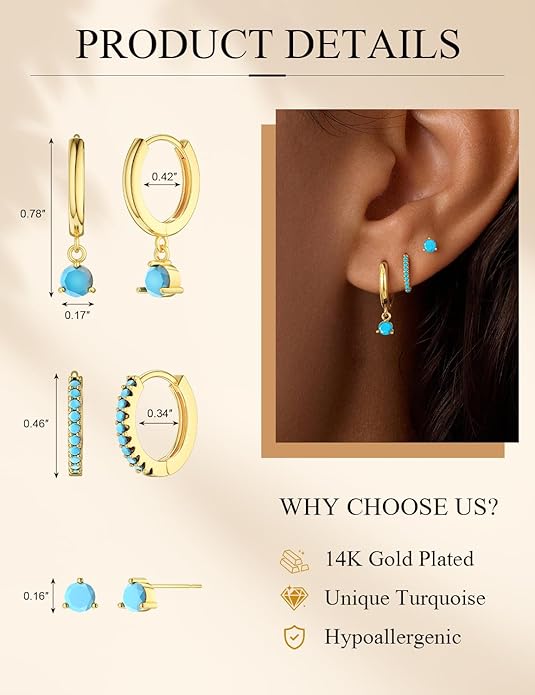 Freekiss 3 Pairs Gold Hoop Earrings Set: Dainty Stud Earrings Trendy Small 14K Gold Plated Hypoallergenic Dangle Cartilage Huggie Hoop Earrings for Women Gold Jewelry for Women Gifts