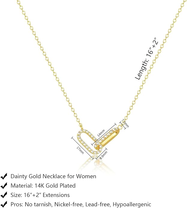 Luxval Diamond Pendant Gold Necklace for Women，Dainty 18k Gold Plated Choker Necklaces Simple Gold Jewelry Gifts for Women Girls