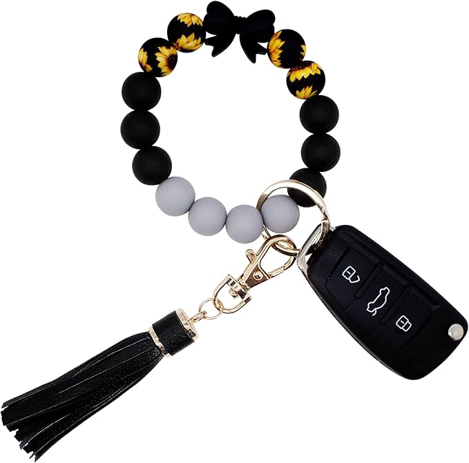 BIHRTC Key Ring Bracelet Car Keychain Holder Wristlet Silicone Women Beaded Bangle Chains