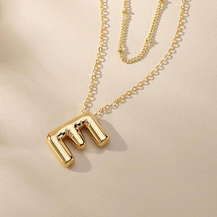 PANSHI Gold Initial Necklaces Gifts for Teen Girls Women Girlfriend Teen Girl Gifts Trendy Stuff Layered Bubble Letter Necklace Gold Jewelry Birthday Gift