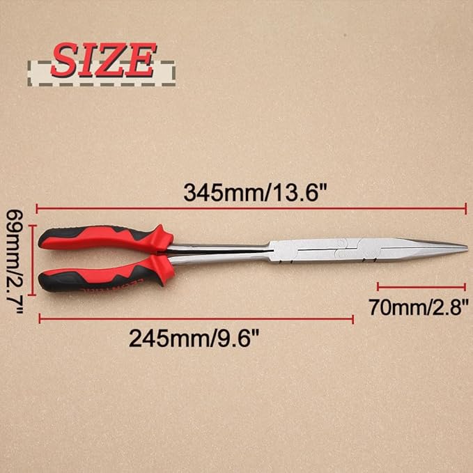 13" Extra Long Needle Nose Pliers, Straight Dual Material Long Reach Pliers with Serrated Jaw, Double-joint Long Nose Pliers Extended Reach Needle Nose Pliers for Hard to Reach Narrow Spaces