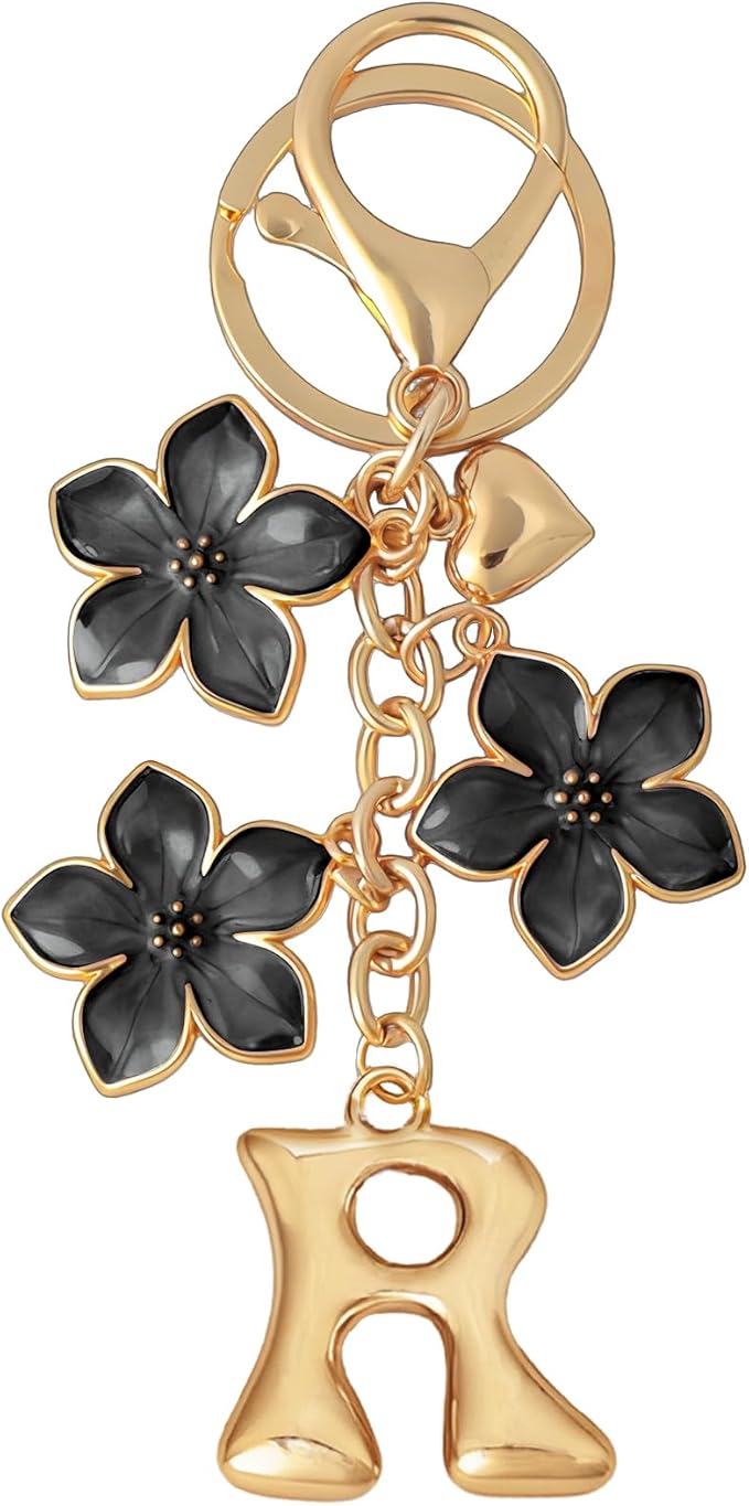 Snycler Bubble Initial Keychain Graceful Flower for bags car remote–A-Z Letter Charms for Women