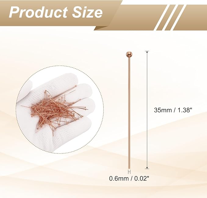 HARFINGTON 100pcs Ball Head Pins 1.38" 35mm Round Head Pins for Earring Pendant Necklace Bracelet Charm Jewelry Making Findings DIY Craft, Rose Gold