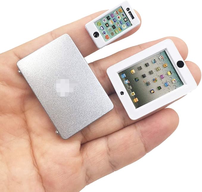 3 Pack Dollhouse Mini Laptop Tablet and Smart Phone Scene Computer Simulation Accessories for Doll 1/6 1/12 Miniatures Silver