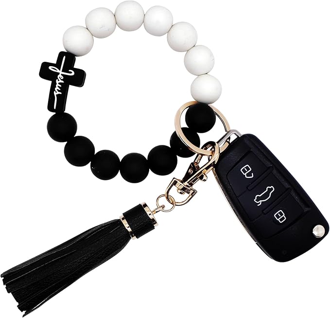 BIHRTC Key Ring Bracelet Car Keychain Holder Wristlet Silicone Women Beaded Bangle Chains