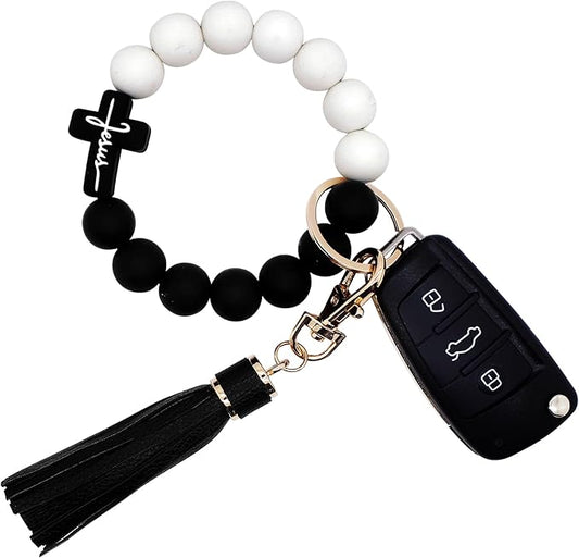 BIHRTC Key Ring Bracelet Car Keychain Holder Wristlet Silicone Women Beaded Bangle Chains