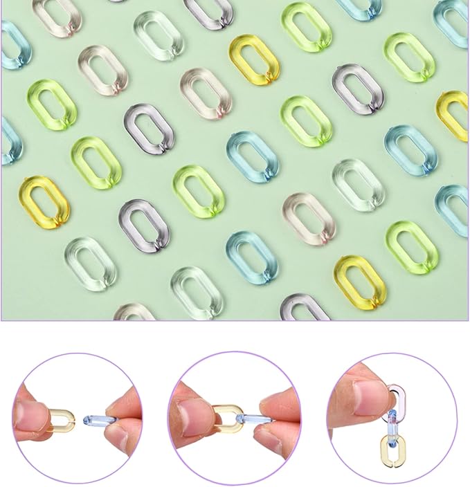 LiQunSweet 600Pcs 6 Colors Acrylic Linking Rings Quick Link Connectors Hook Chain Links Colored Link Connectors for Jewelry Making