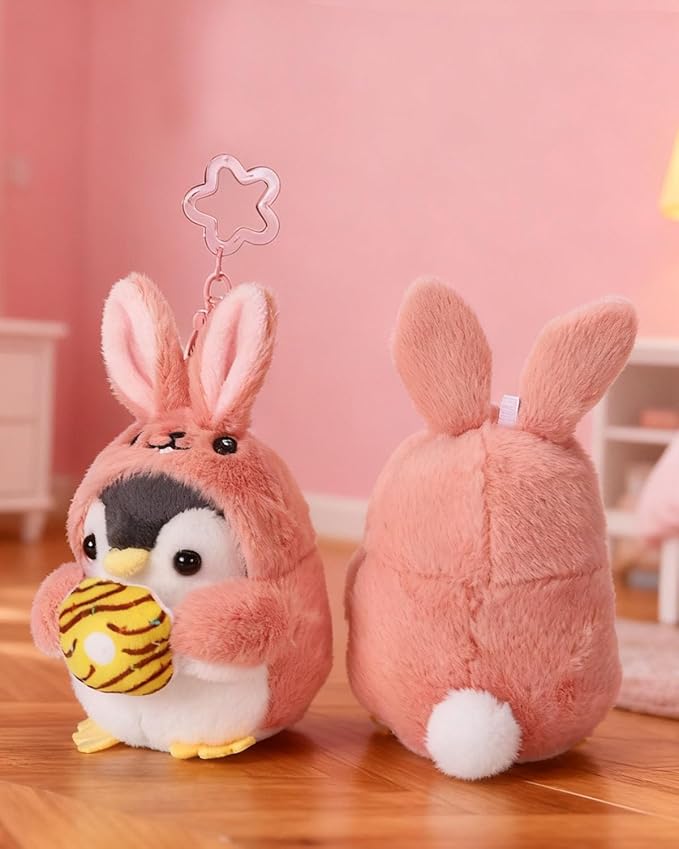 Penguin Plush Keychain Cute Stuff Cosplay Costume Change Clothing Donut Frog Unicorn Shiba Inu Bunny Tiger keyring