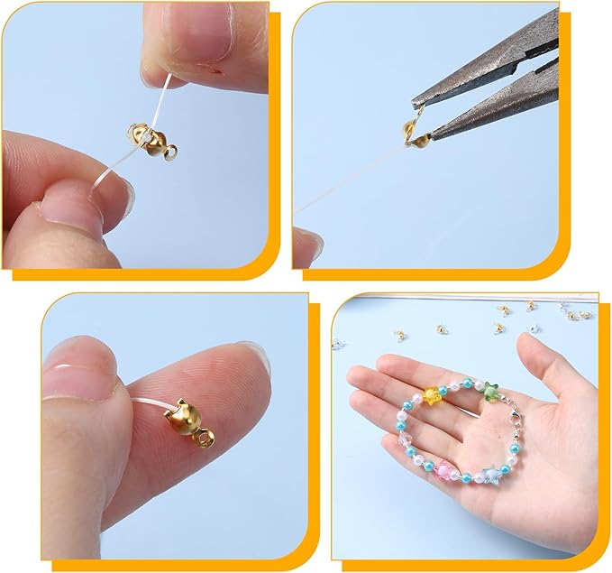 600 Pcs Metal Open Bead Tips Knot Covers, Crimp Covers, Crimping Beads End Caps, Bulk Clamshell Bead Tips for DIY Bracelet, Jewelry Making (Silver, Gold)