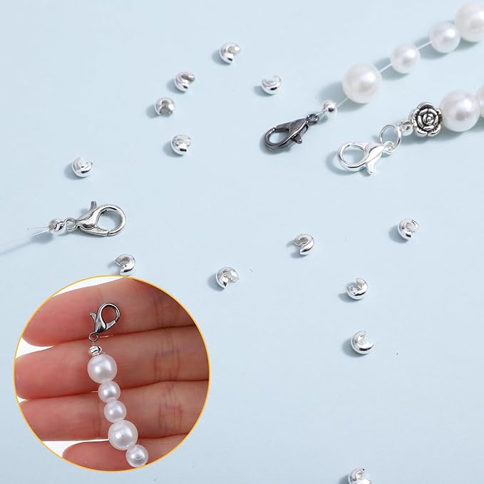 Ouligay 800PCS Crimp Beads for Jewelry Making 4mm Crimp Bead Covers Half Round Open Crimping Bead Knot Covers for DIY Jewelry Craft Making Jump Rings with Transparent Box Gold and Sliver