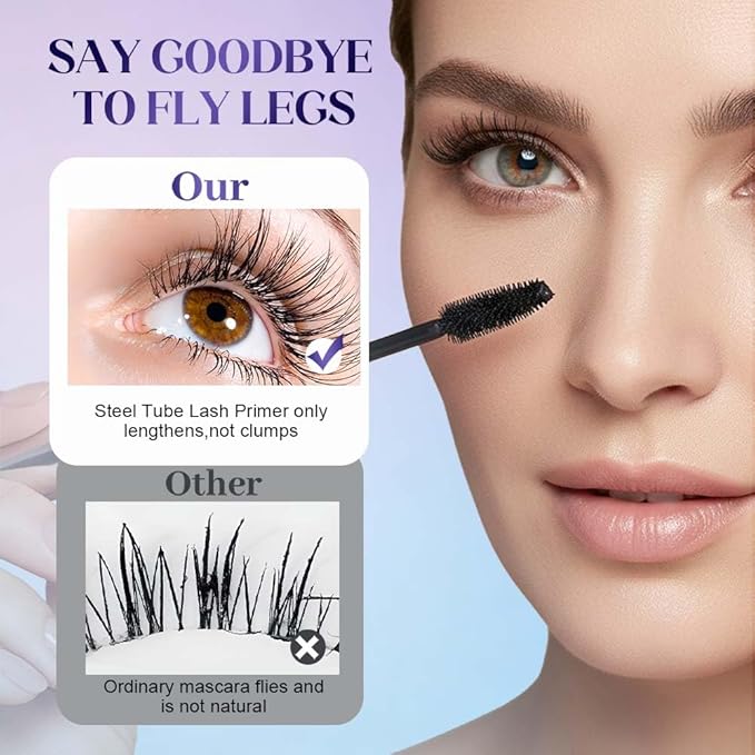 Eyelash Primer, Lash Base for Volume & Length, Waterproof Curl Hold, Non-Smudge, Natural Finish, Mascara Prep (2PC)