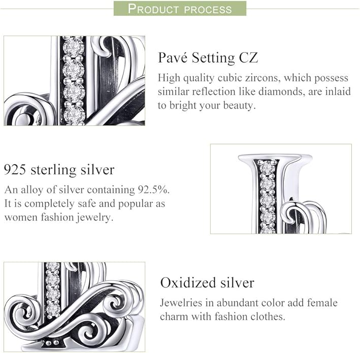 925 Sterling Silver Letter Charms for Pandora Bracelets Alphabet Initial Charms Beads Birthday Christmas Jewelry Gift for Women
