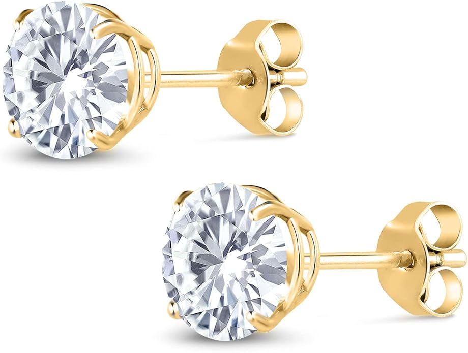 Gem Stone King 2.00 Cttw 14K Gold Moissanite Earrings | 6.5MM Round Stud Earrings | Gold Earrings For Women Men | Fine Jewelry Gifts for Her Mom Women Wife