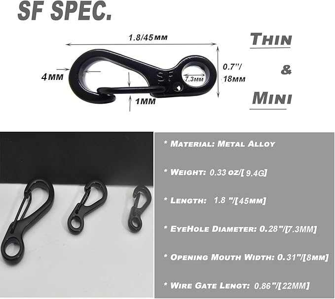 Mini Carabiner Clips with Metal Spring Wiregate Hook and Little Eye Hole for Keychain Backpack Clasps