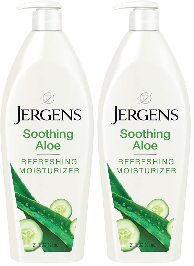 Jergens Soothing Aloe Refreshing Body Lotion, Aloe Vera Body and Hand Moisturizer, 21 Fl Oz, Illuminating Hydralucence Blend, with Cucumber Extract, Dermatologist Tested (Pack of 2)