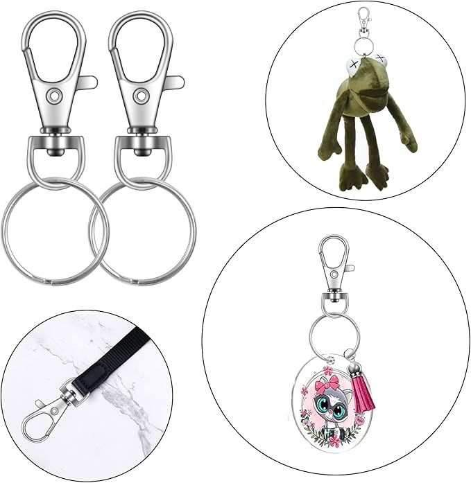 100PCS Key Chain Clip Hooks, Swivel Clasps Lanyard Snap Hook, Keychain Hooks for Lanyard Key Rings Crafting Silver