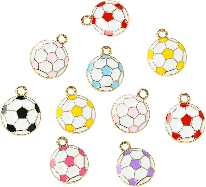 Stiesy 35 Pcs 7 Colors Enamel Football Charms Sport Ball Enamel Pendant Charms for Jewelry Making Crafting DIY Necklace Bracelets Decoration