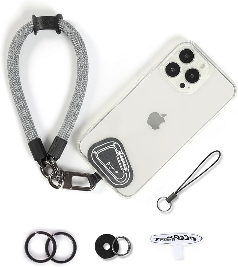 project-cb Hand Wrist Phone Strap,Phone Lanyard Patch ×2,Cell Phone Case Holder,Wristlet Strap for Key,AirPods,Camera (Gray, 12inch)