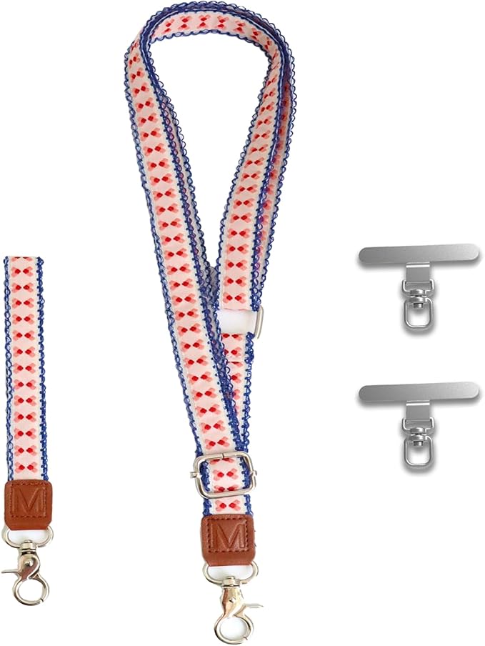 LEMEDE Wrist Keychain and Adjustable Phone Lanyard, Silver Hook Phone Crossbody Strap with 360° Rotating Phone Pads